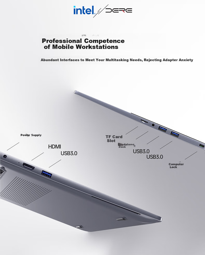 Ноутбук DERE R16 Pro, 15.6", Intel Celeron, 16 ГБ ОЗУ, 512 ГБ SSD, Windows 11, глубокий серебристо-серый