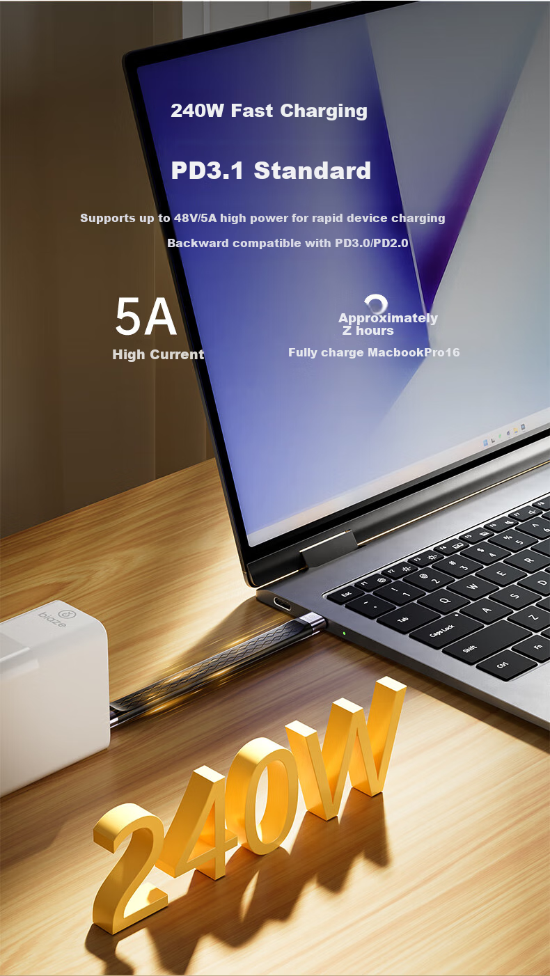 Кабель BIAZE USB4, Type-C, 40 Гбит/с, 8K, 240 Вт, короткий, для Thunderbolt 4/3, жестких дисков, iPhone 16