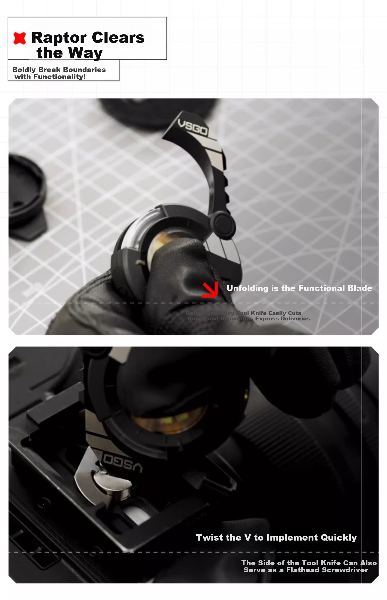 Мультифункциональный EDC фонарик VSGO Black Eagle 2nd Gen, портативный, с креплением на шляпу, универсальный инструмент, подходит для наружного использования, кемпинга, фотографии.