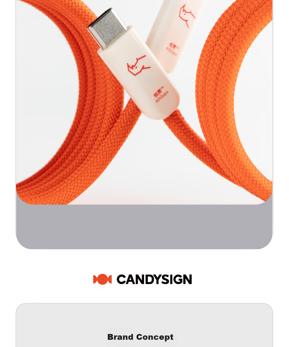 Кабель CANDYSIGN Candy Factory Thunderbolt 4 USB4 Type-C, 240W, 8K, 1 метр, 40 Гбит/с, черный