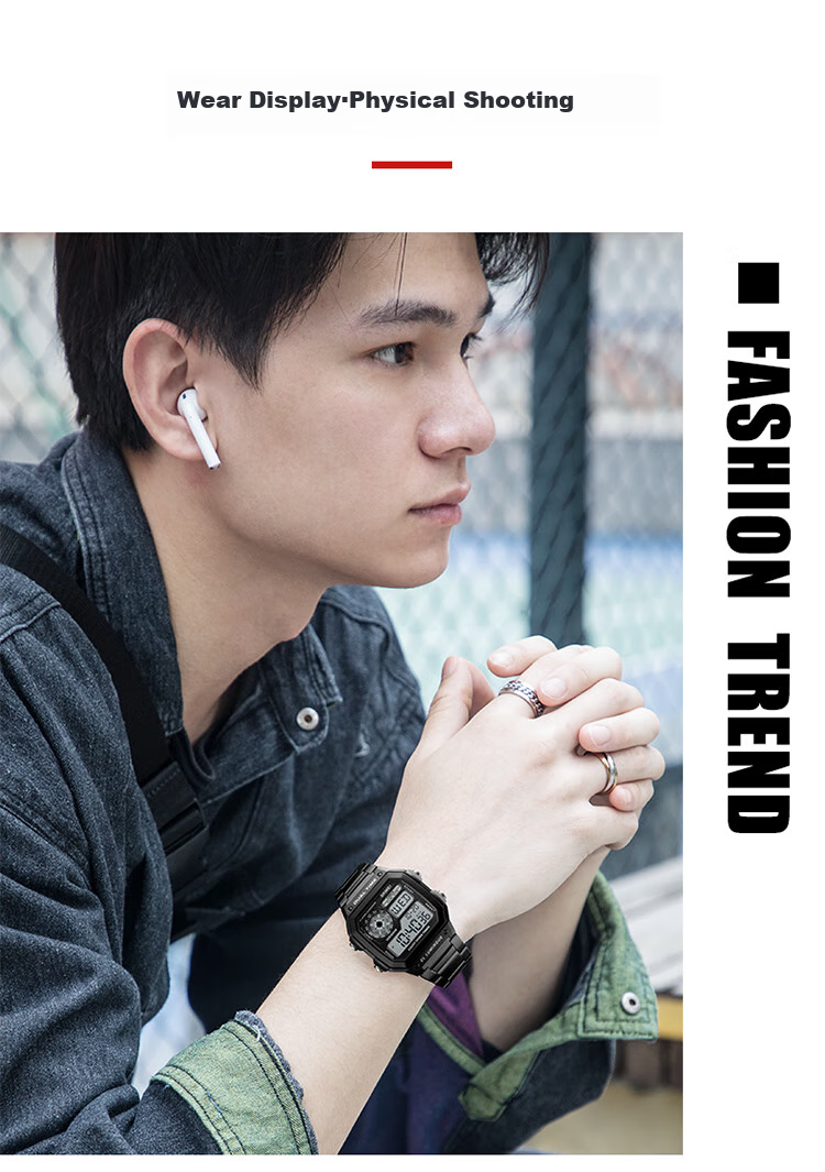 Skmei Student Watch Square High-End for Middle And High School Students, Waterproof Alarm Clock Sports Steel Band Electronic Watch for Men 1335