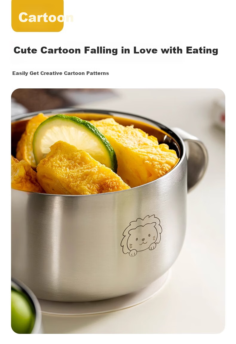 Детская миска Onlycook из нержавеющей стали 316L с крышкой и присоской, 350 мл, дизайн "Маленькая свинка"