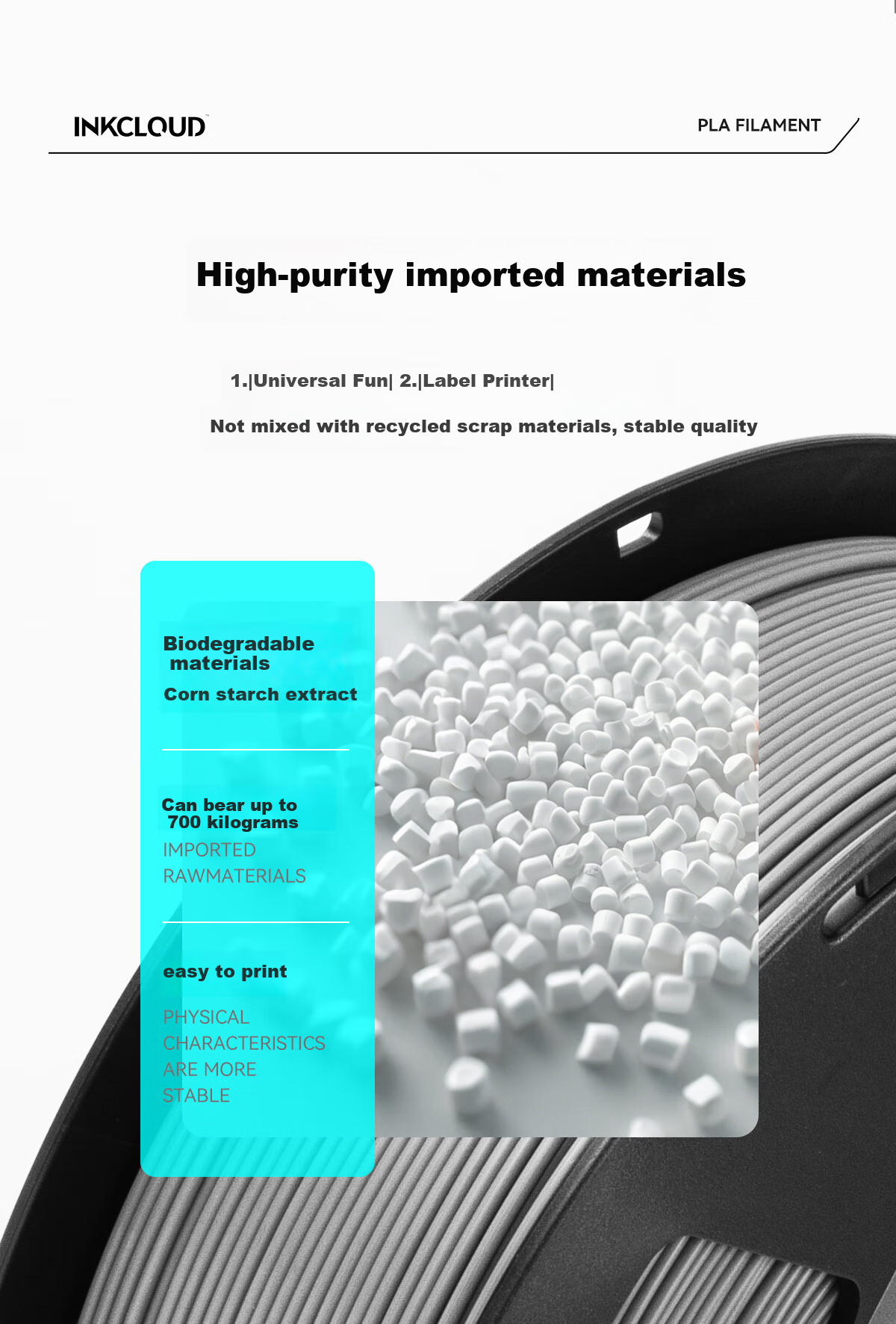 3D-принтер INKCLOUD PLA Basic, нить для 3D-печати, белая, 1 кг, 1.75 мм