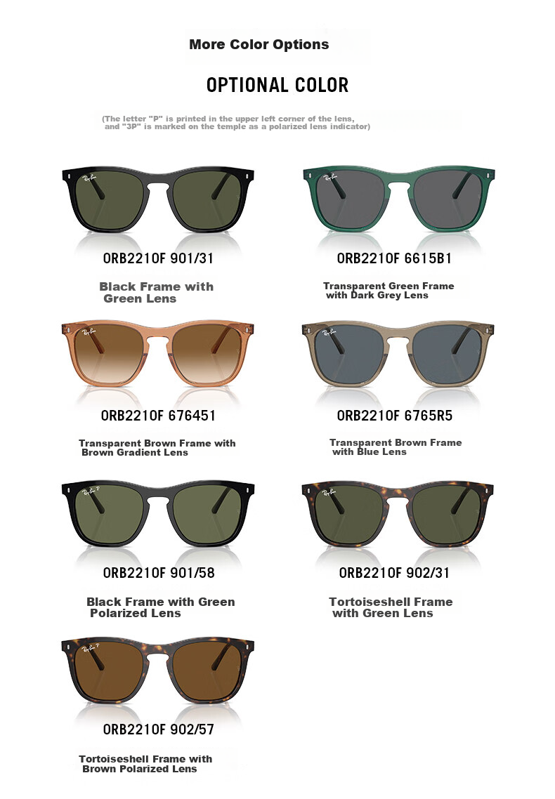 Солнцезащитные очки RayBan ORB2210F, квадратная оправа, 901/31 Черная оправа с зелеными линзами, размер 53