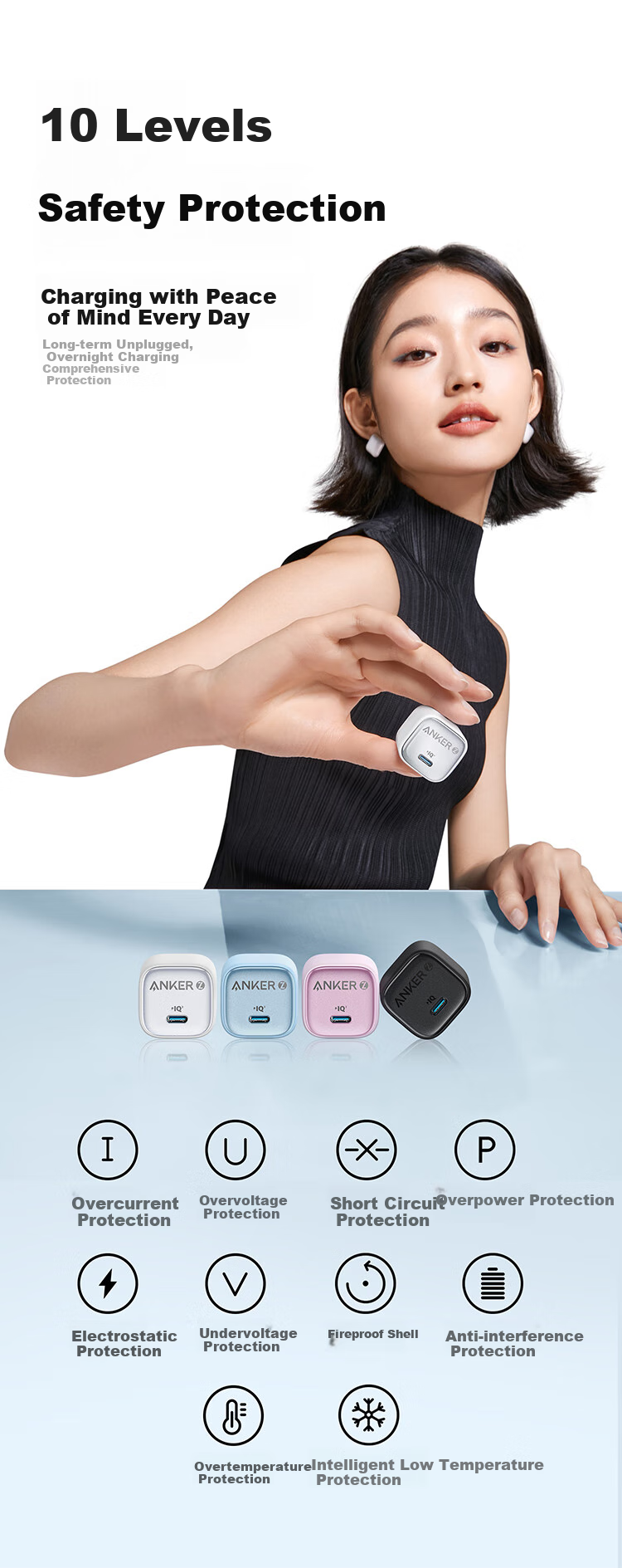 Зарядное устройство ANKER Ice Point 20W PD, черное, для iPhone 16 Pro Max/15/14/13, iPad