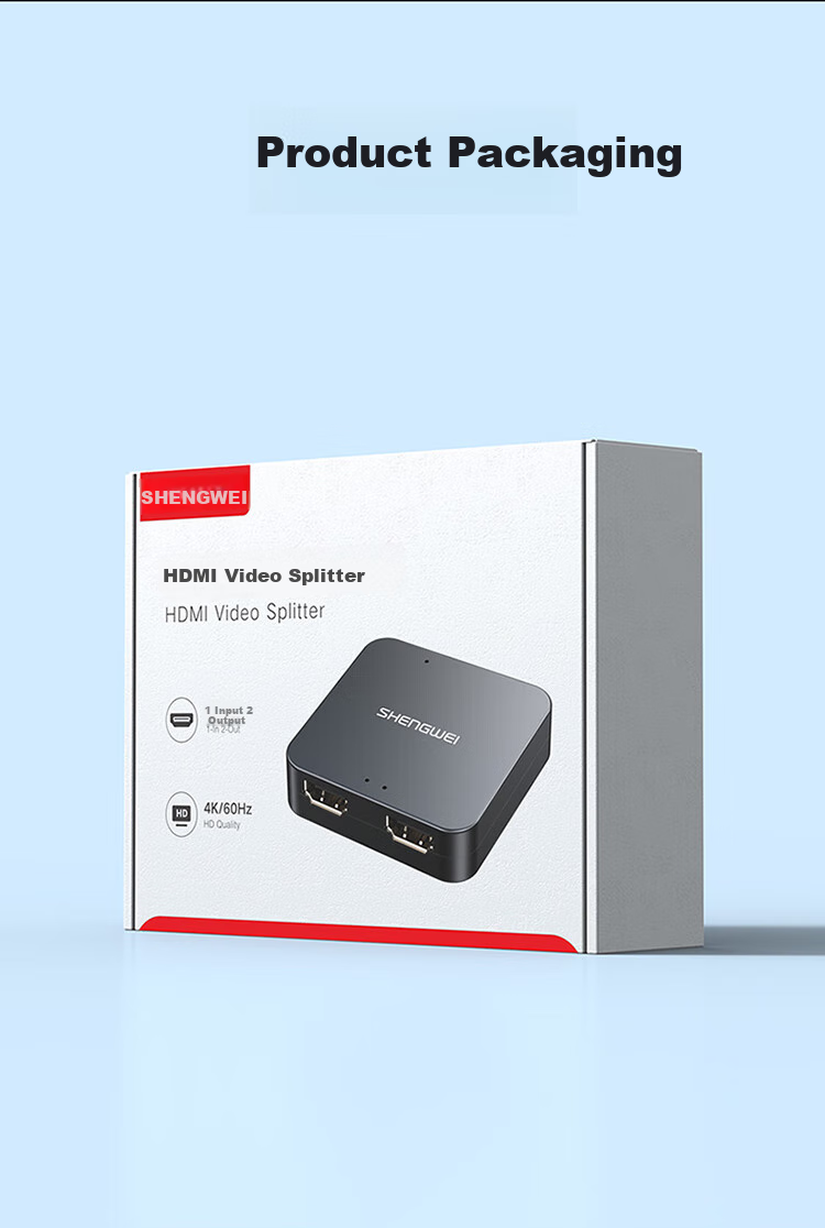 Shengwei HDMI Splitter DHD5102G, 1 вход 2 выхода, 4K@60Hz, 30 м, ABS пластик