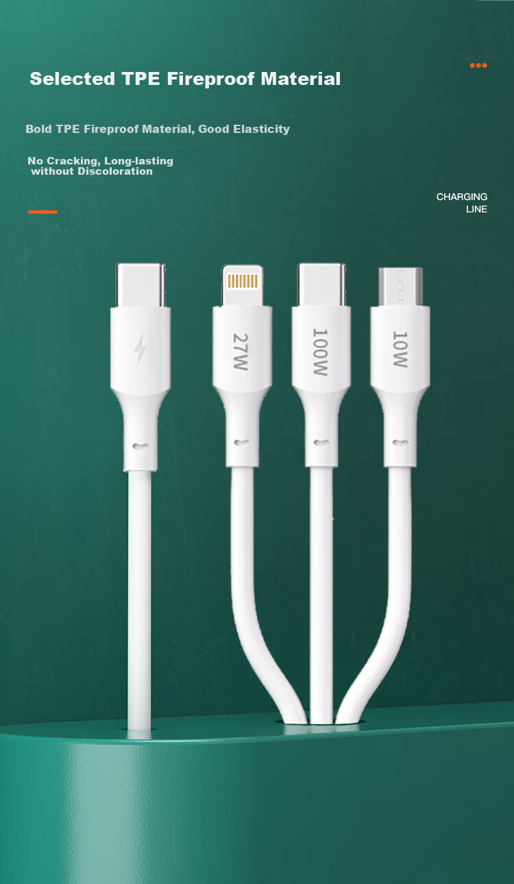 Кабель Newmine 3-в-1 100W Super Fast Charging Cable, белый, 1.2 м