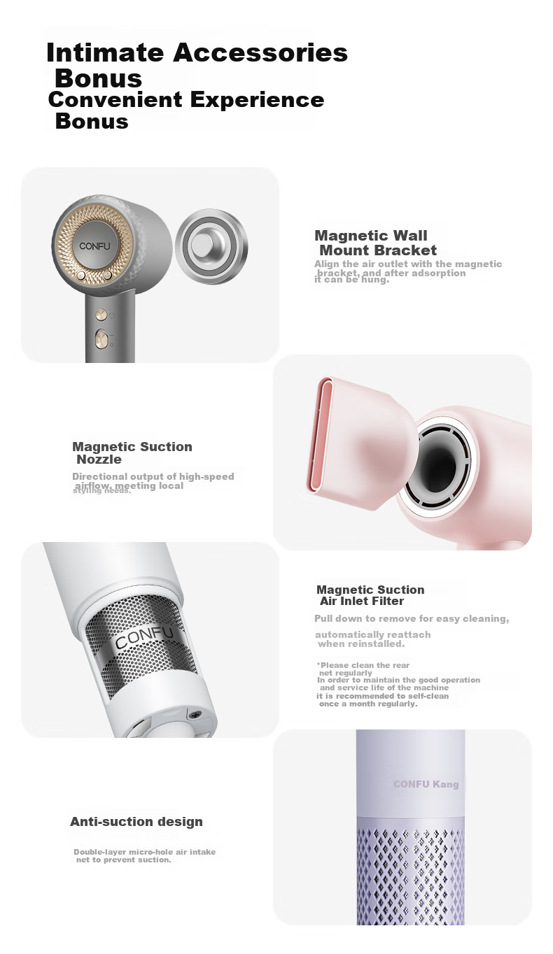 Фен CONFU F9Pro Titanium Gray, 1900 Вт, 50 миллиардов плазменных частиц, защита волос, бытовой прибор для быстрой сушки, подарок девушке