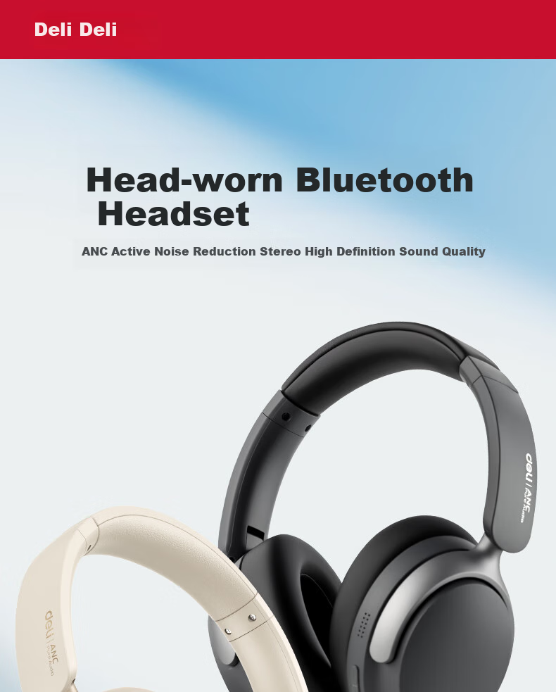 Беспроводные наушники Deli с шумоподавлением, Bluetooth 5.4, с микрофоном, белые