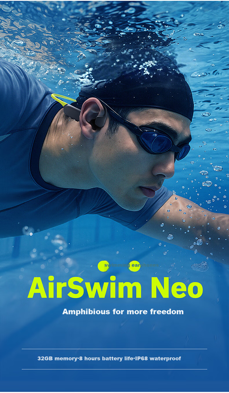 Беспроводные наушники Lanshidun AirSwim Neo с костной проводимостью, водонепроницаемые, Bluetooth 6.0, 32 ГБ памяти, для плавания, бега, езды на велосипеде