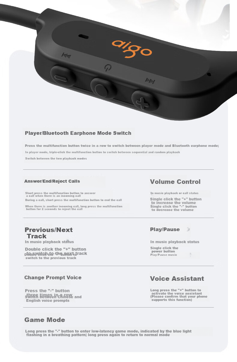 Беспроводные наушники Aigo G03Pro с костной проводимостью, спортивные, водонепроницаемые IP68, 32 ГБ, MP3, Bluetooth 6.0, для бега, велоспорта, черные