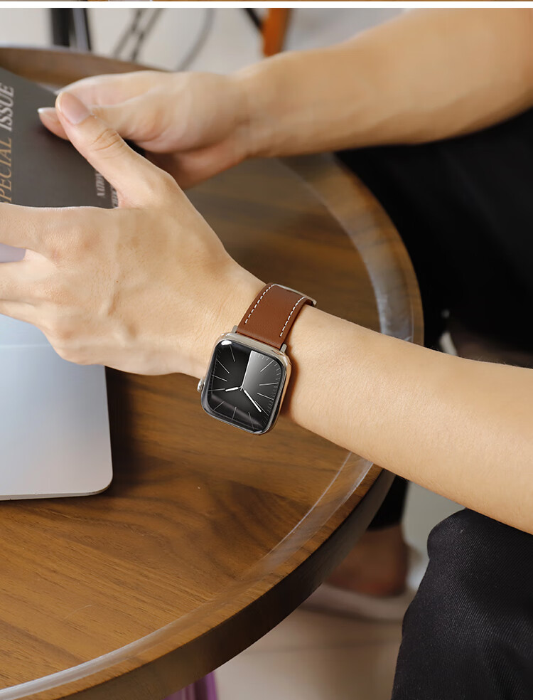 Ремешок MSSM из натуральной кожи для Apple Watch Series 11/Ultra3/S10/9/SE3, с пряжкой-булавкой, темно-серый, 42/41/40/38 мм