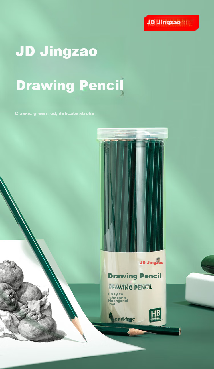 Карандаши чернографитные JD Original, шестигранные, HB, зеленые, набор 50 шт.