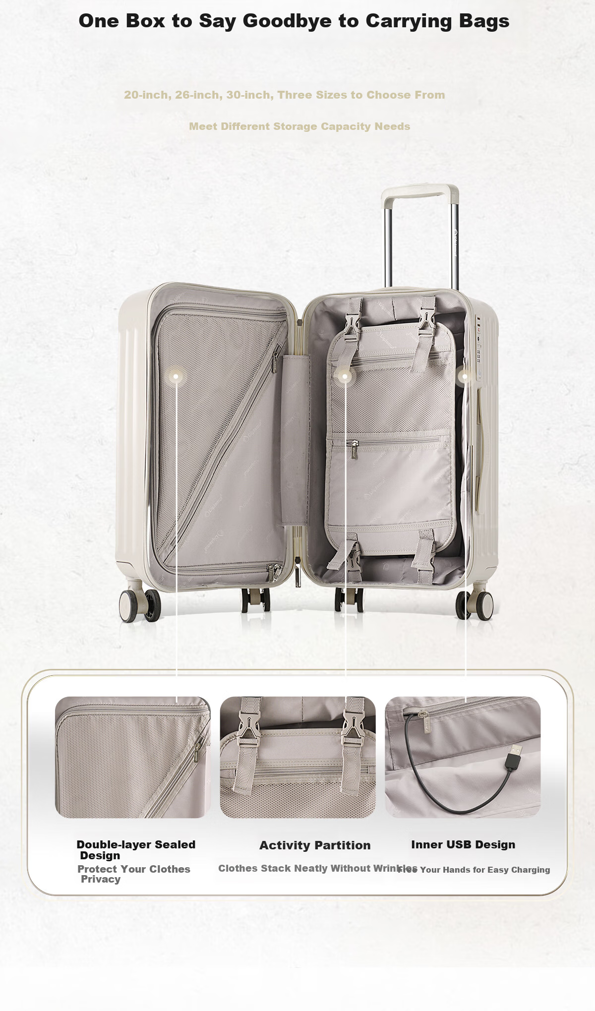 Чемодан Diplomat TRUNK TC-23272, 20-дюймовый, с кодовым замком, ABS+PC, унисекс, молочный чай