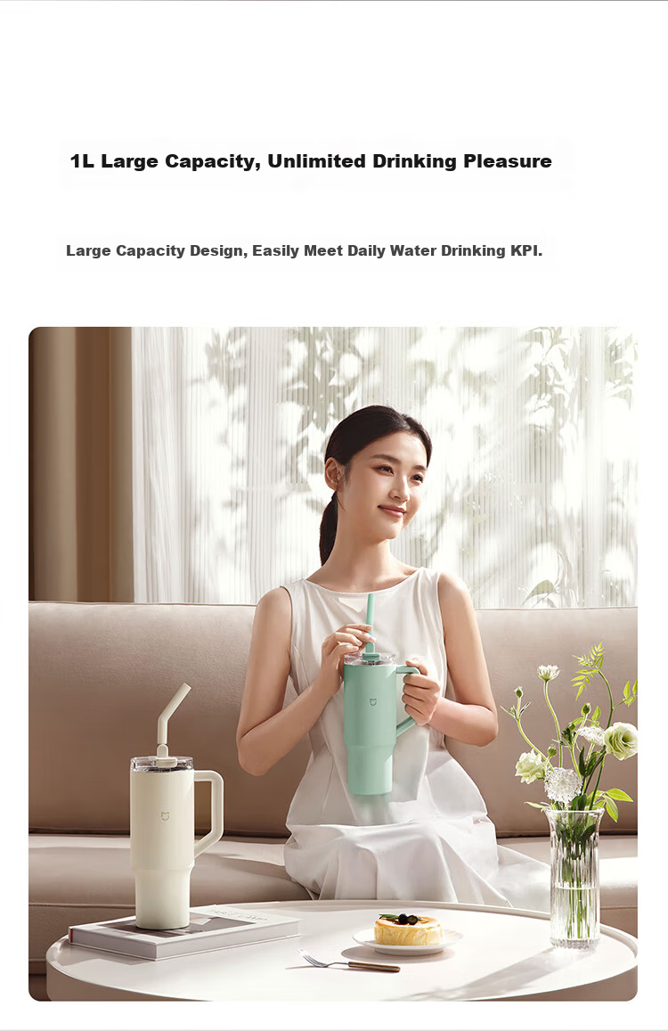 Xiaomi Straw Insulated Cup, 1L, Lime Green