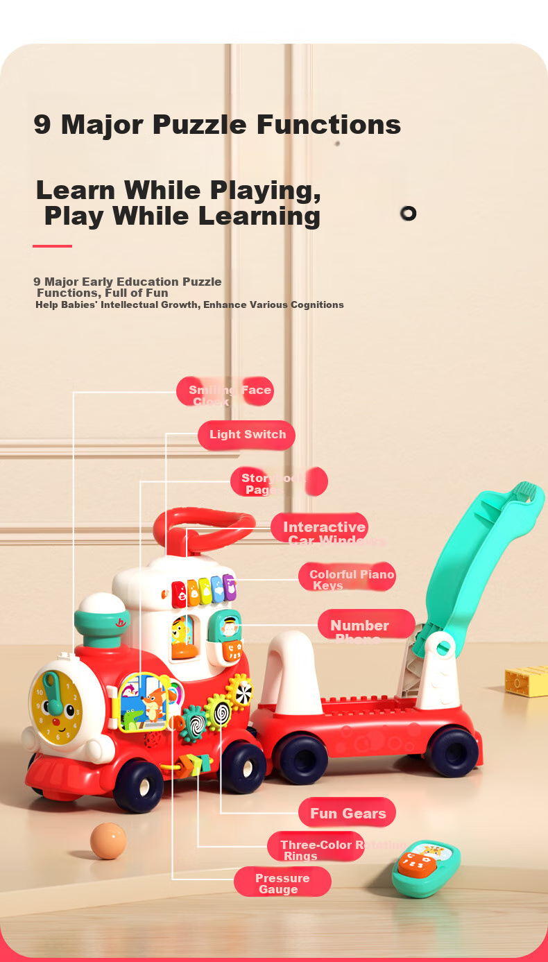 Развивающий поезд HUILE TOYS для детей от 1 до 3 лет, ходунки для малышей, подарок на день рождения, развивающая игрушка