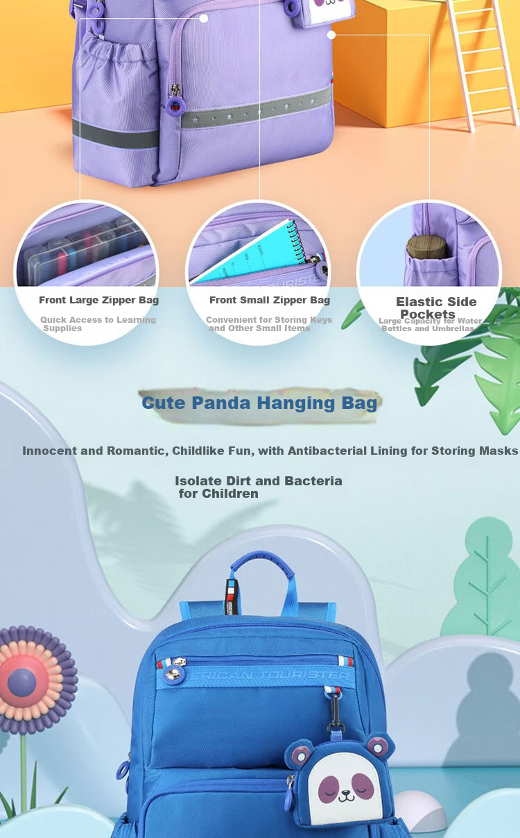 Рюкзак American Tourister, детский, для начальной школы (1-6 классы), вместительный, легкий, стильный, фиолетовый с подвеской