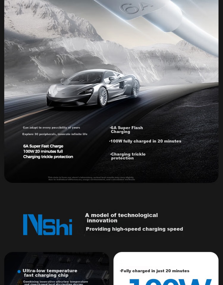 Кабель Nengshi Type-C, 6A, 100W, быстрая зарядка для Huawei, Honor, OPPO, Xiaomi, Android, 1 метр, белый