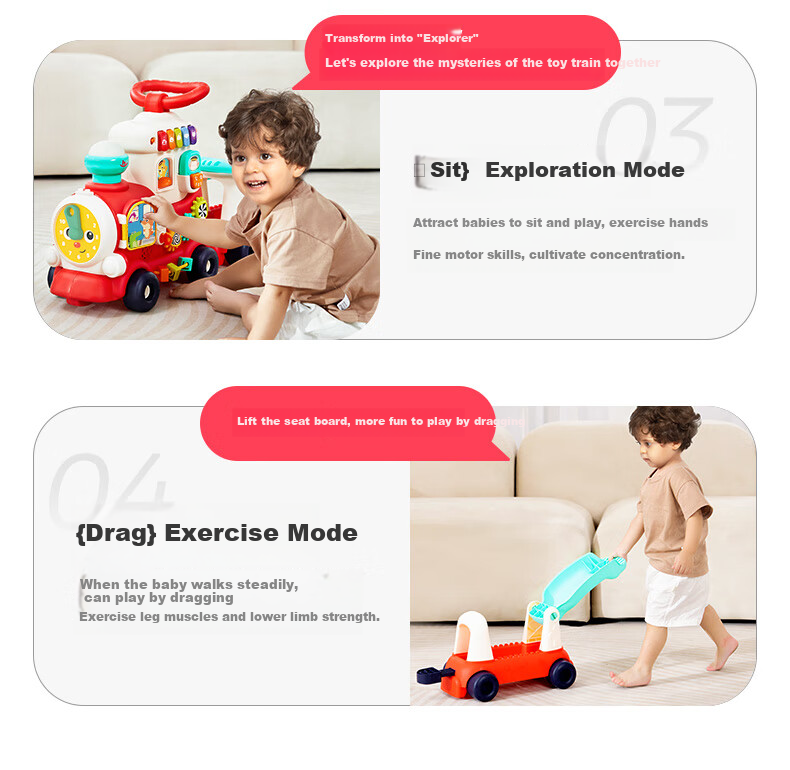 Развивающий поезд HUILE TOYS для детей от 1 до 3 лет, ходунки для малышей, подарок на день рождения, развивающая игрушка