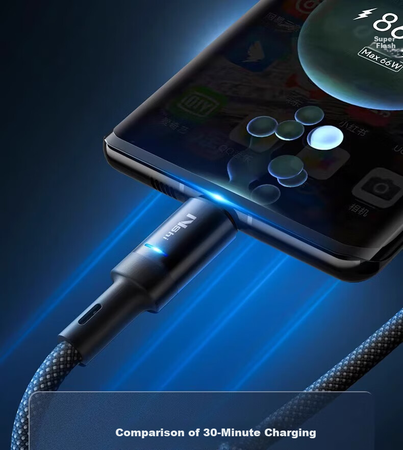 Кабель Nengshi Type-C, 100 Вт, супербыстрая зарядка, автоотключение, для Huawei, OPPO, Honor Nova, Xiaomi, Vivo, 66 Вт, 1.5 метра, прозрачно-черный
