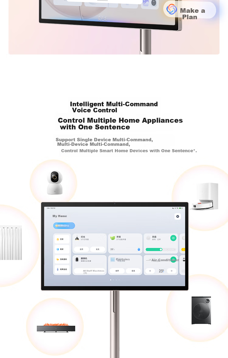 Умный экран Xiaomi Smart Home Screen Max 27, 27-дюймовый портативный развлекательный планшет с регулируемой высотой, 128 ГБ, длительное время работы от батареи, умный экран для подарка, фитнеса и обучения