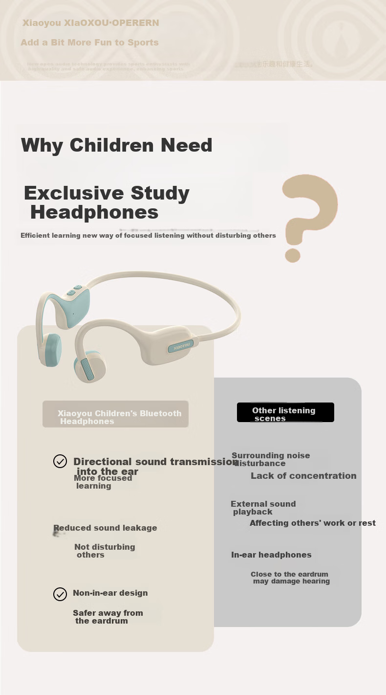 Детские Bluetooth-наушники Xiaoyou Y8, беспроводные, с заушным креплением, не внутриканальные, для онлайн-уроков и обучения студентов