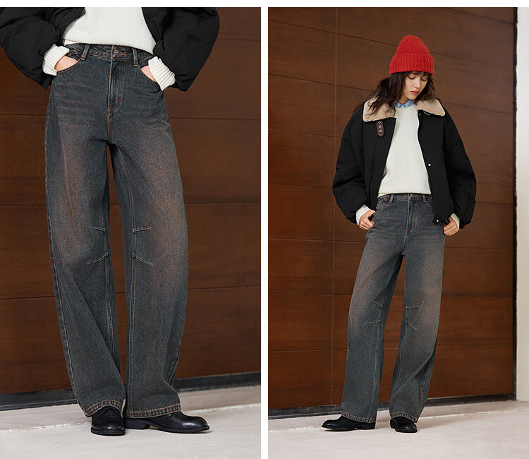 Женские джинсы Semir, модель 109725124007, прямые, с потертостями, свободного кроя, в стиле хай-стрит, зимняя коллекция 2025, потертые брюки