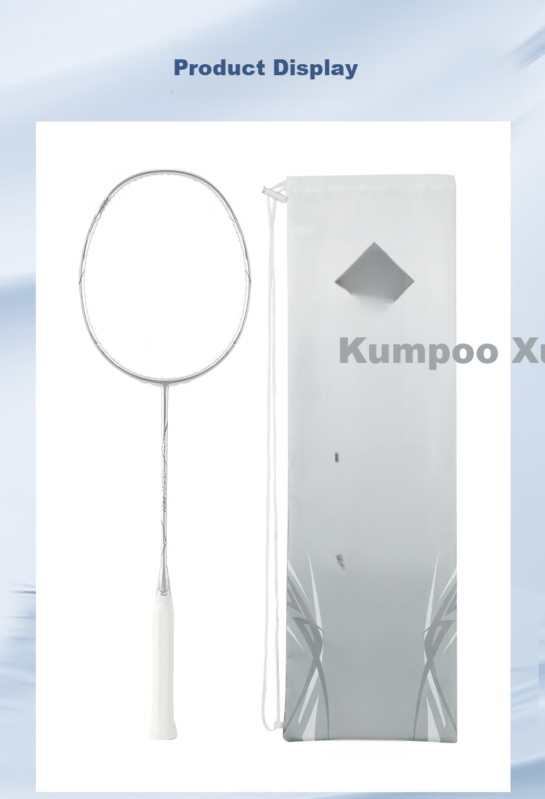 Бадминтонная ракетка KUMPOO K520pro+, полнокарбоновая, ультралегкая, сбалансированная, 4U, синяя