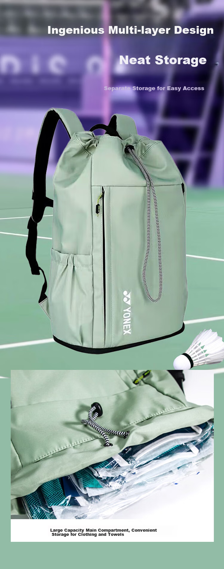 Ракетка для бадминтона YONEX BA324CR, модная сумка-рюкзак с независимым отделением для обуви, светло-зеленая