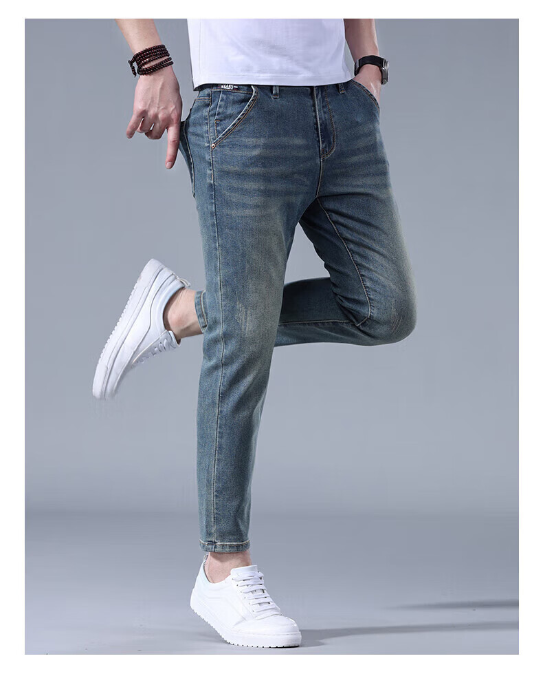 Джинсы мужские Jeanswest, модель 2025 Осень-Зима, мягкий хлопок, стрейч, зауженный крой, модные принтованные брюки, темно-синие, размер 34