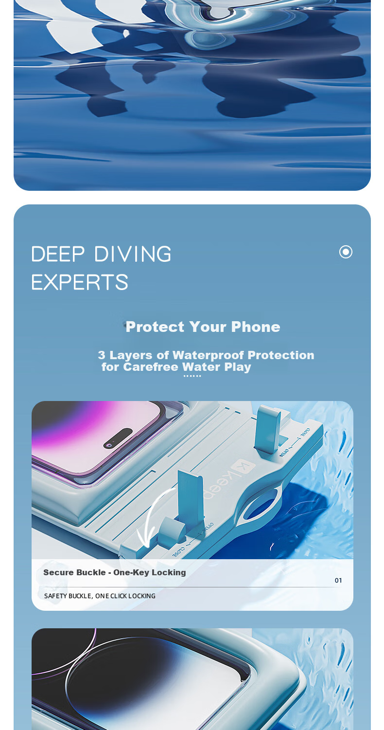 Водонепроницаемый чехол для телефона Keep, с сенсорным экраном, для плавания, доставки еды, герметичный пакет, рафтинга, дайвинга, горячих источников, с ремешком или шейным ремешком