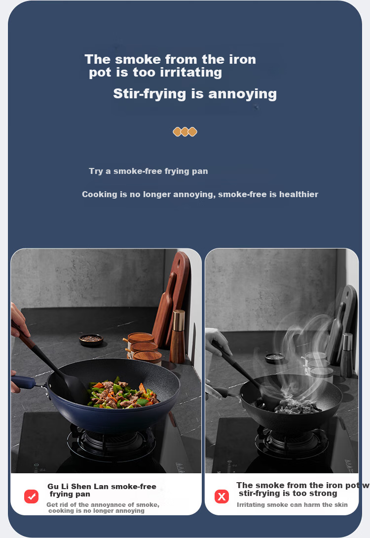 Сковорода COOKER KING, антипригарная, с низким дымообразованием, с плоским дном, 30 см, подходит для индукционных плит, глубокий синий SL30CG