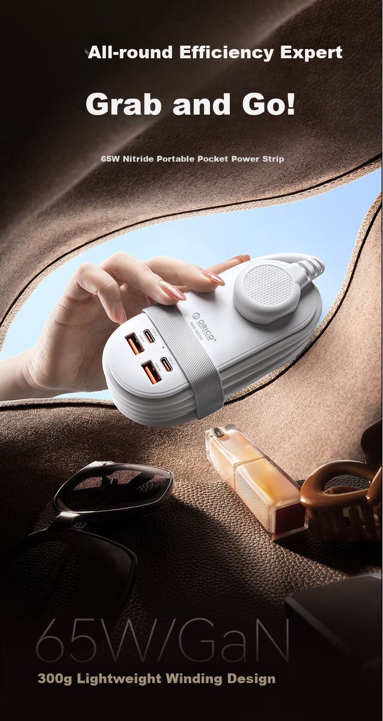 Сетевой фильтр ORICO, 65W USB, удлинитель, портативный, черный, 1.63 метра
