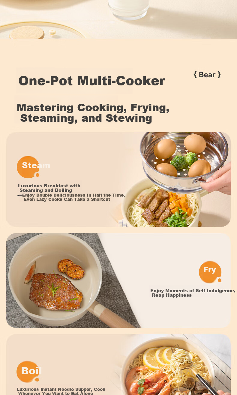 Кастрюля-молоковарка Bear Ceramic Non-Stick, 18 см, с антипригарным покрытием, для детского питания, супа, молока, универсальная для плиты