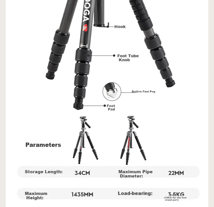 Штатив Fotopro X-4CN VIDEO с гидравлической головкой, карбоновый, серебристый