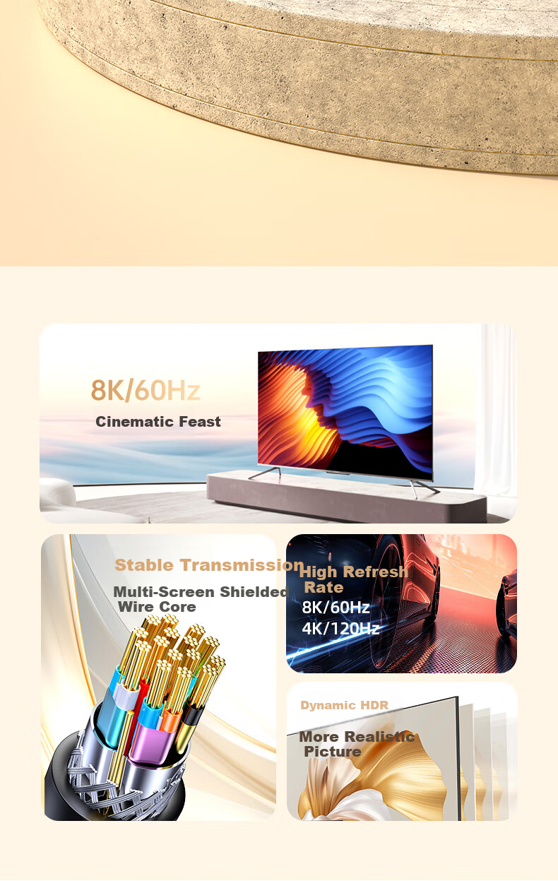 Кабель BIAZE HDMI 2.1, 1.5 метра, 8K, 4K 240Hz/144Hz, HDR, eARC