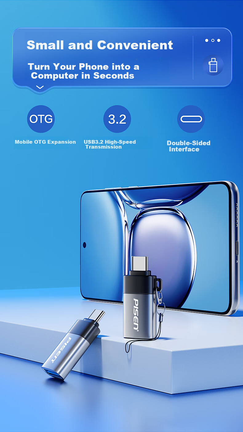 Переходник PISEN Type-C OTG, алюминиевый сплав, серый, для Apple, Huawei, iPad, ноутбуков, 0-1A