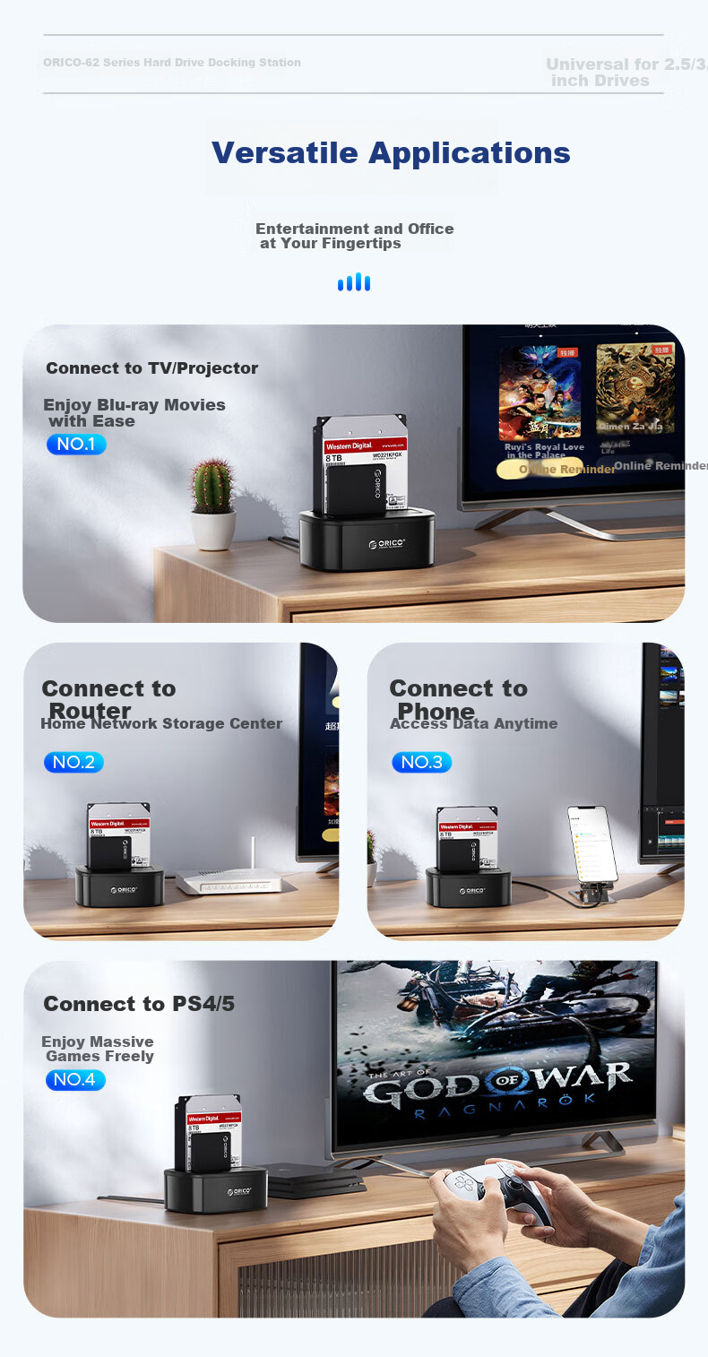 Внешний корпус для жесткого диска ORICO 6218US3, 3.5/2.5 дюйма, SATA, USB 3.0, черный