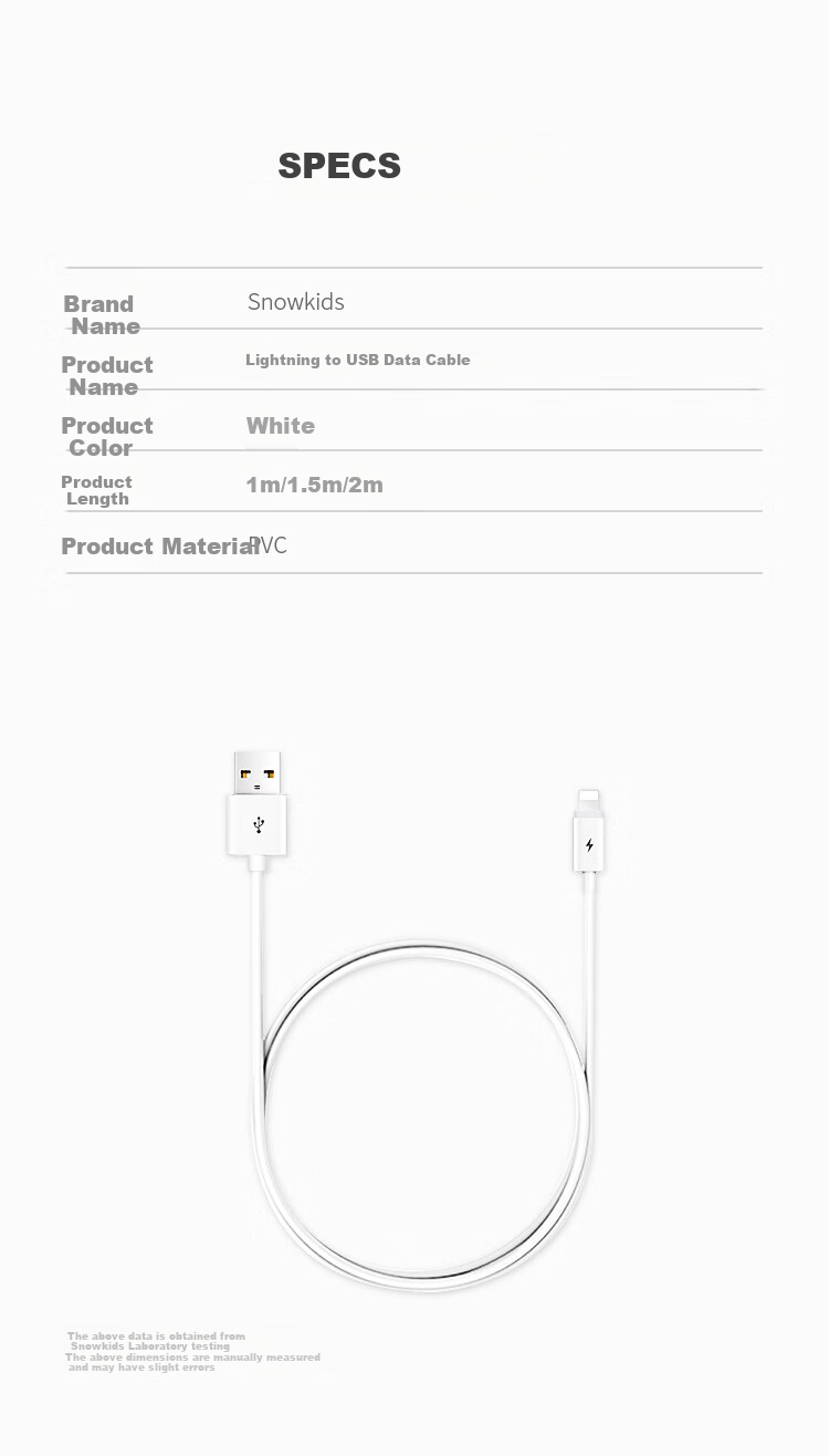 Кабель Snowkids для iPhone, зарядный кабель Lightning, быстрая зарядка для iPhone 14 Pro Max/13/12/iPad/11 Pro/Xs/XR/X, кабель для зарядки телефона и планшета, автомобильный USB-шнур питания, 1 м, белый