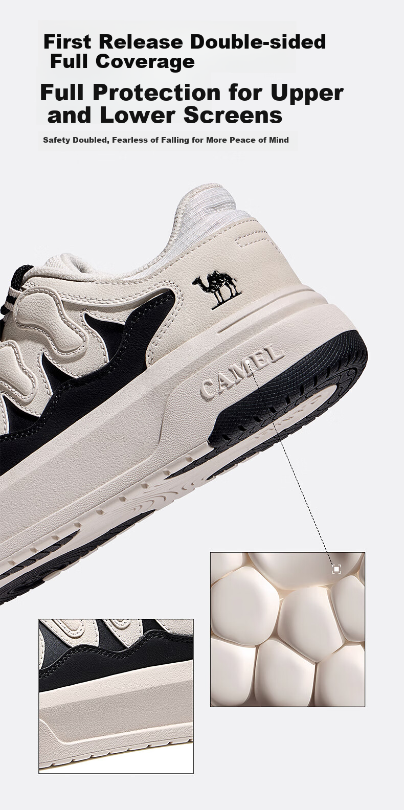 Мужские кроссовки CAMEL, удобные, легкие, увеличивающие рост, универсальные, в стиле ретро, низкие кеды для скейтбординга G15AX48057, бежево-черные, размер 41