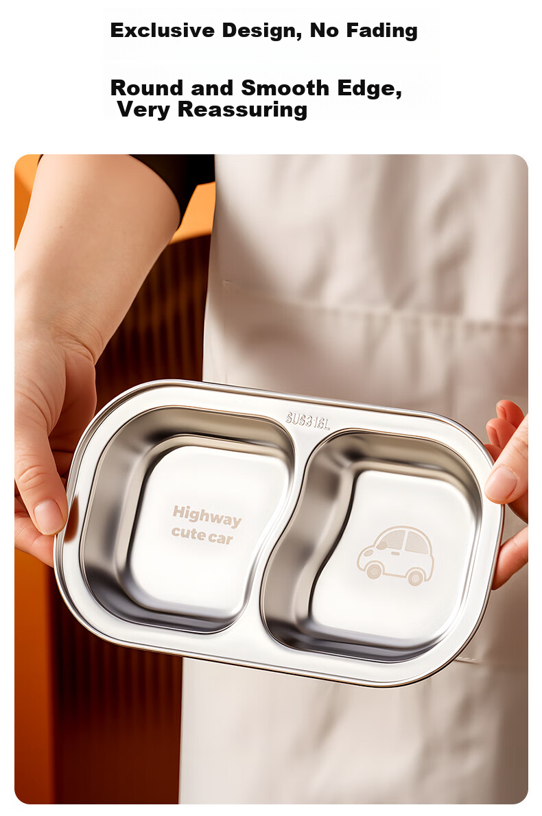Детская тарелка Onlycook с разделителями, из нержавеющей стали, для малышей, мультяшный стиль - Машинка