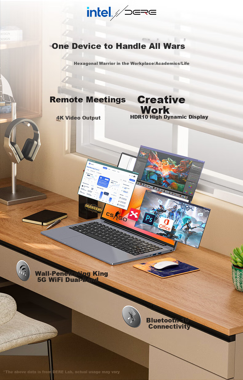 Ноутбук DERE R16 Pro, 15.6", Intel Celeron, 16 ГБ ОЗУ, 512 ГБ SSD, Windows 11, глубокий серебристо-серый