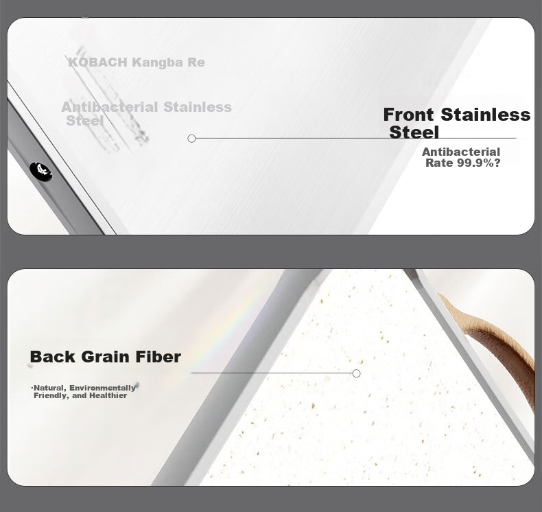 Разделочная доска KBH KBH Antibacterial Stainless Steel Cutting Board, Толстая, нескользящая, антибактериальная, двусторонняя, 40x28x1.8 см