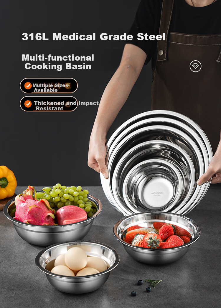 Кастрюля Maxcook из нержавеющей стали 316L, 22 см, утолщенная, широкая и глубокая, подходит для индукционной плиты, MCWA1649