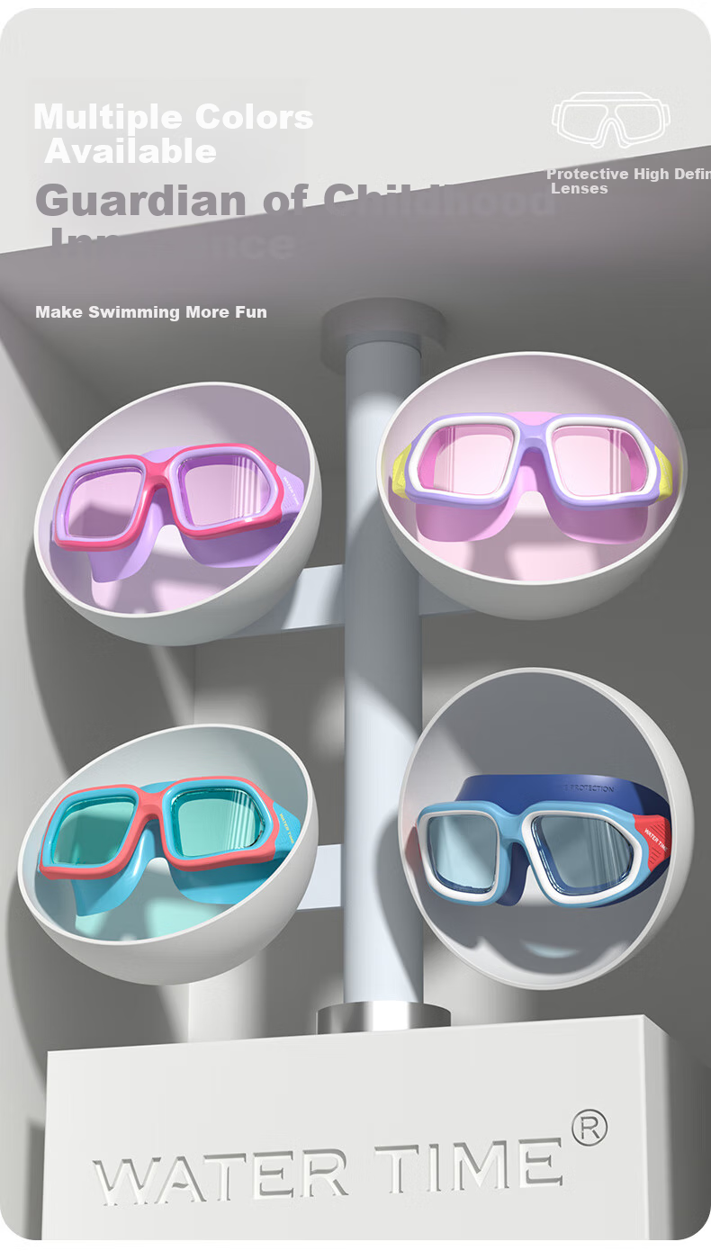 Детские очки для плавания WATERTIME, большая оправа, профессиональные, с защитой от запотевания, для детей 6-15 лет, цвет "Пляжный синий"
