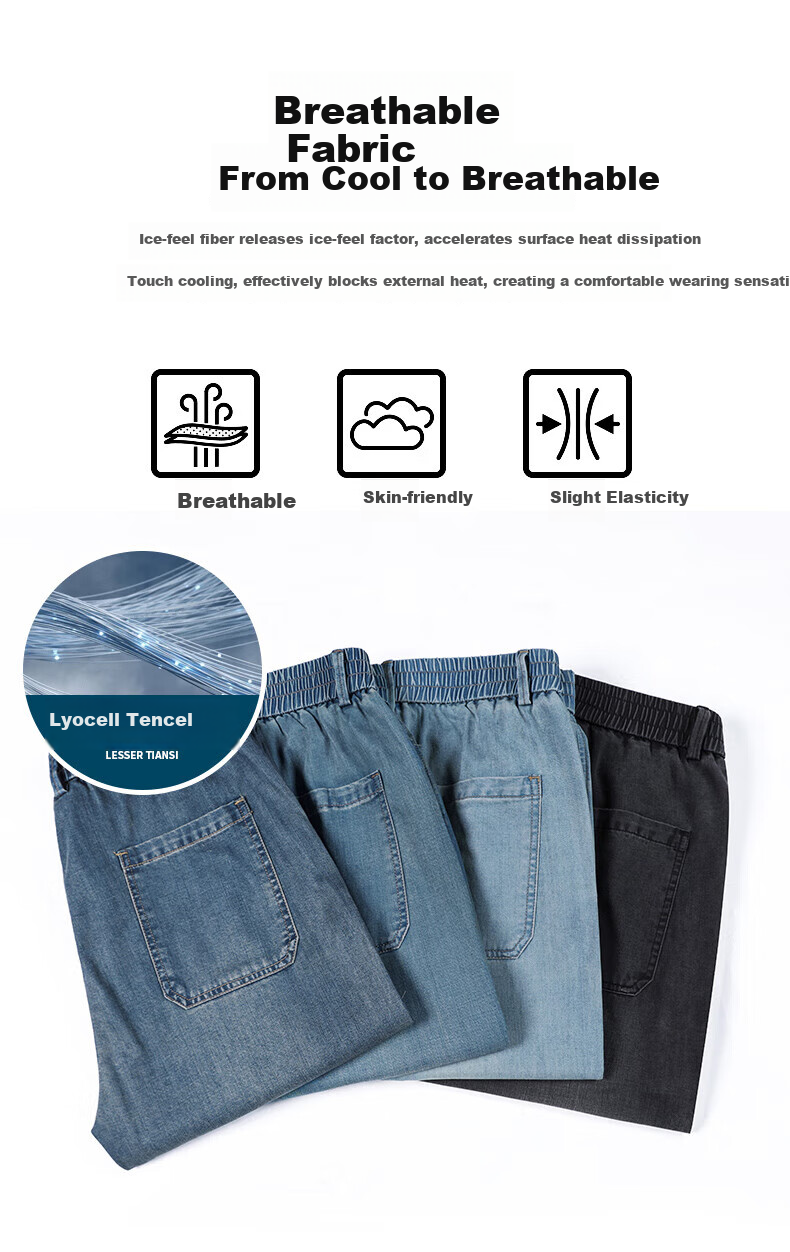 Luomeng [Tencel Lyocell] Мужские джинсы, зимние, дышащие, свободные, универсальные, прямые брюки, винтажный синий, размер 34