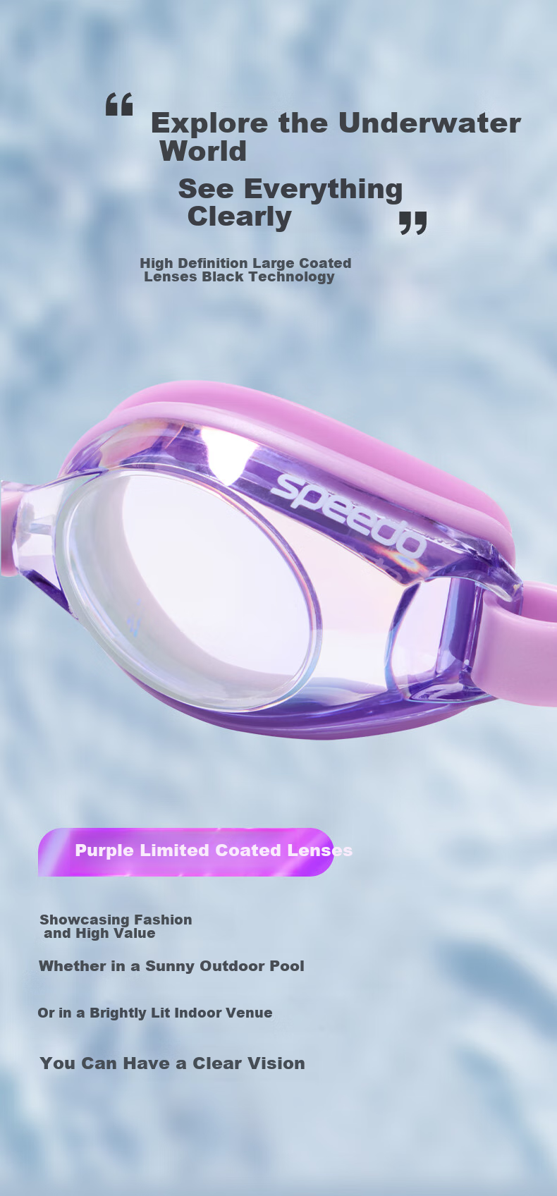 Очки для плавания Speedo Jingsu Series, антифоговое покрытие, диоптрии -4.0, фиолетовые