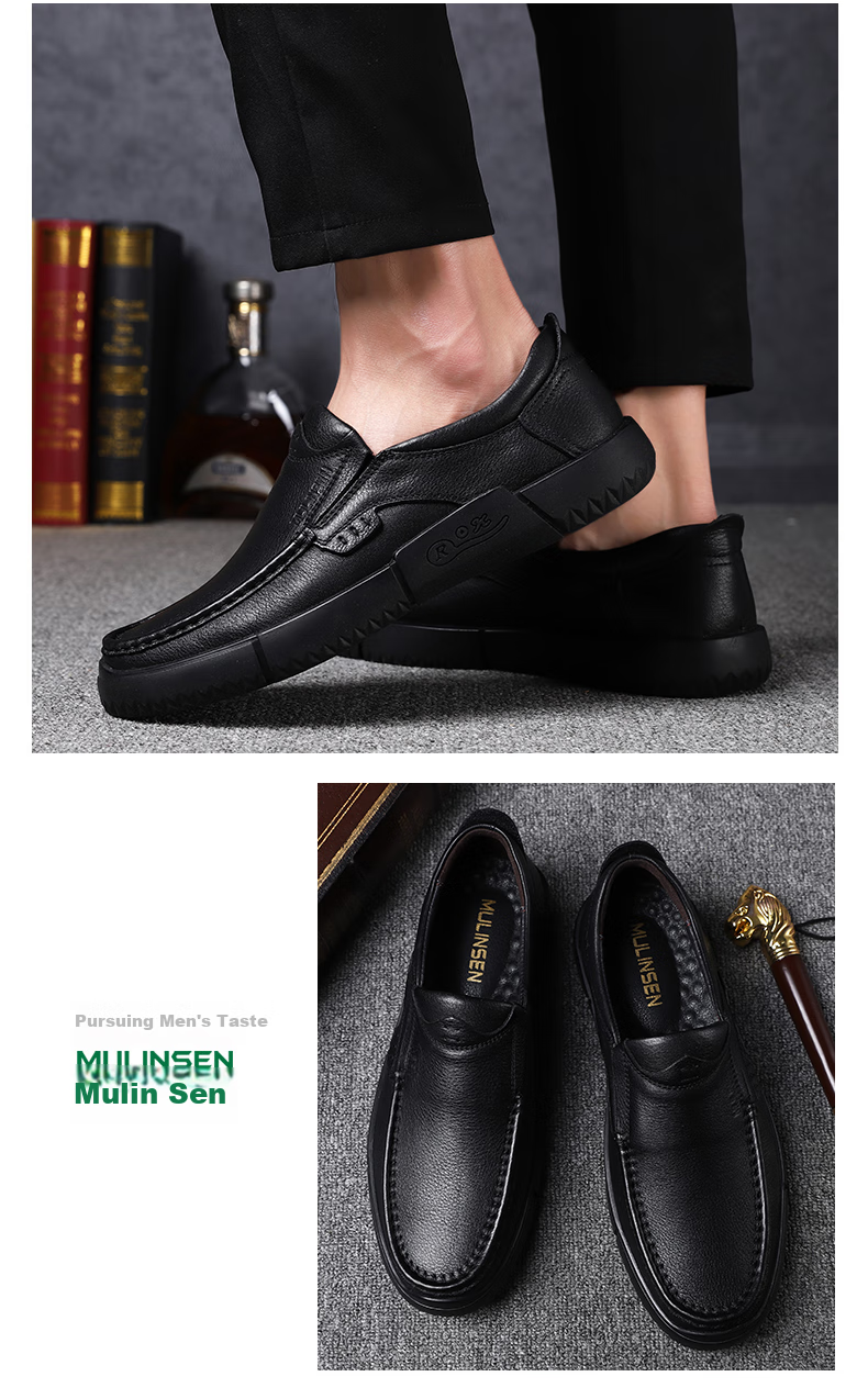 Мужские туфли MULINSEN M9011027, повседневные, деловые, слипоны, мокасины, кожаные, черные, размер 38