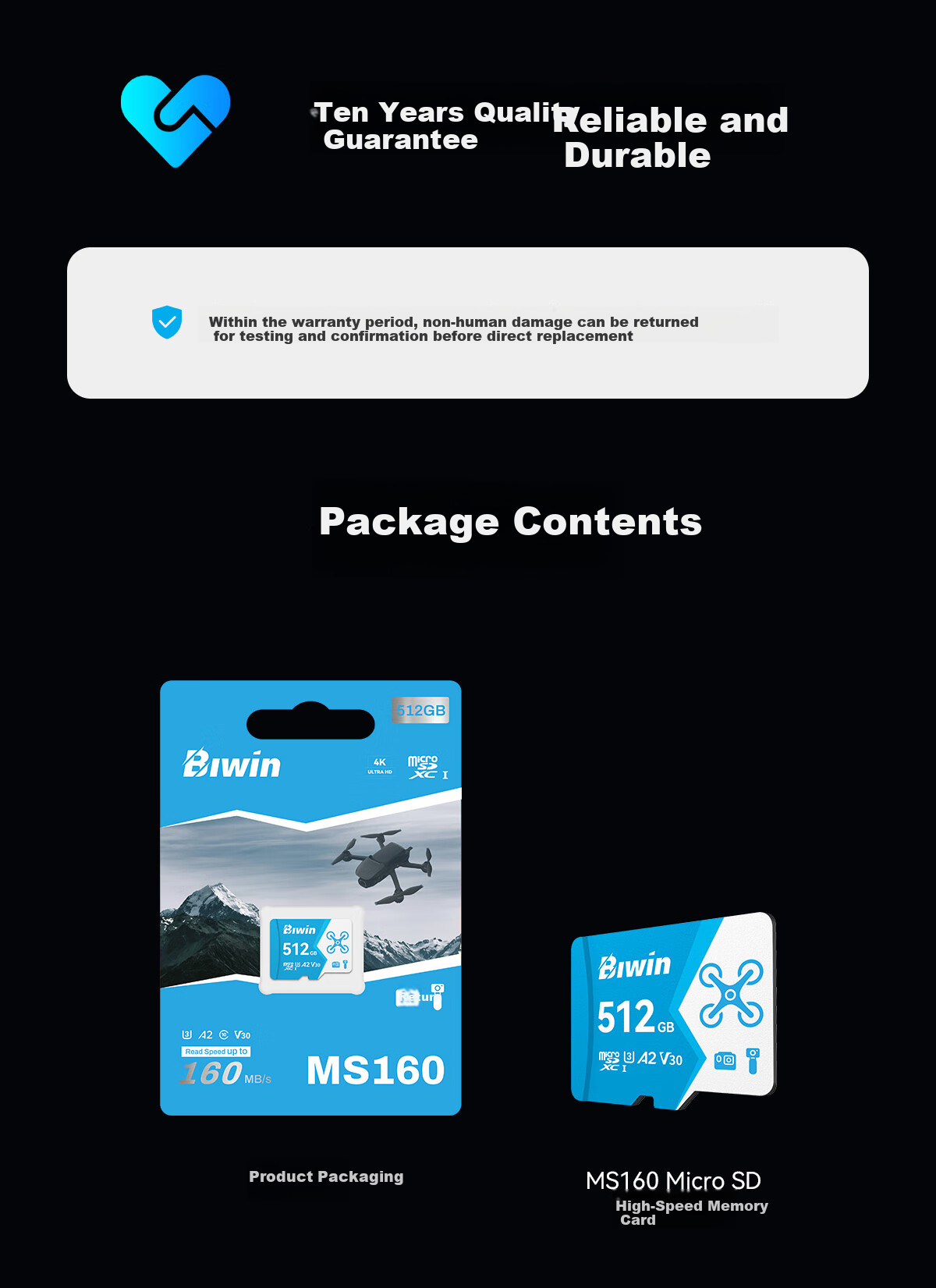 Карта памяти BIWIN 32GB TF (MicroSD) U3 V30 A2 4K MS160, скорость чтения 160 МБ/с
