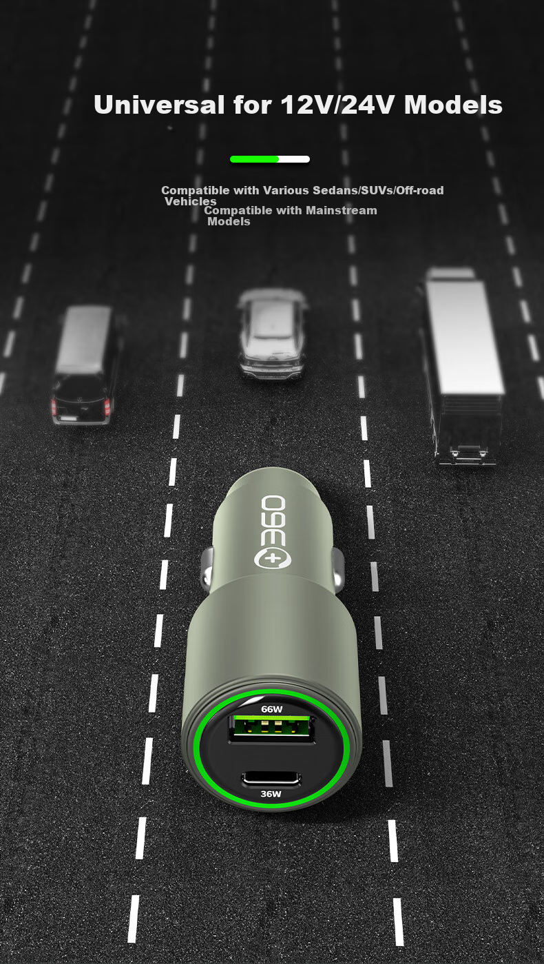 Автомобильное зарядное устройство 360 P661, 1A1C PD36W+66W, двойная сверхбыстрая зарядка, адаптер прикуривателя с двумя портами, совместимо с Apple, Xiaomi, Huawei